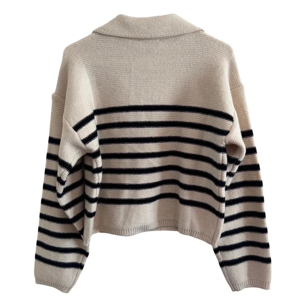 Lulu's‎ Timeless Energy Ivory Striped Collared Pullover Sweater Size Medium - Picture 7 of 9
